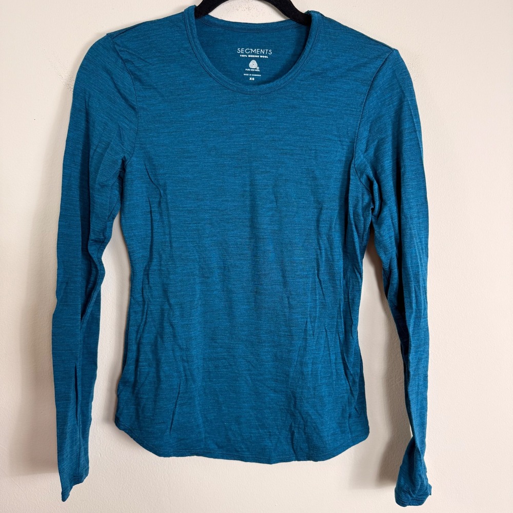 Segments Womens XS Teal 100% Merino Wool Long Sleeve Crewneck Base Layer Top